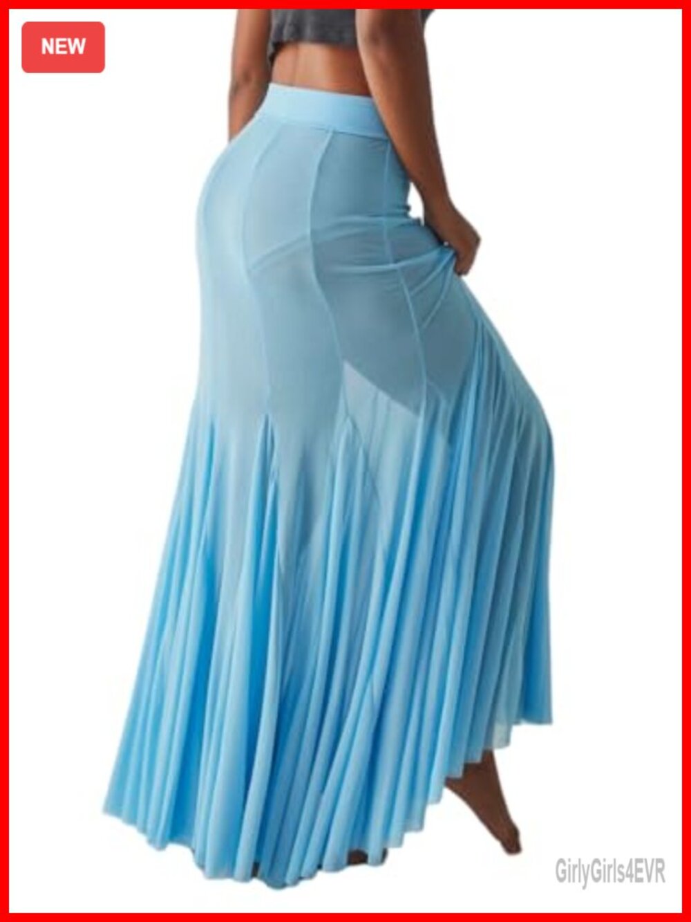 Women's Sheer Mesh Maxi Skirt Pleated Flowy Tulle High Waist A-Line Long